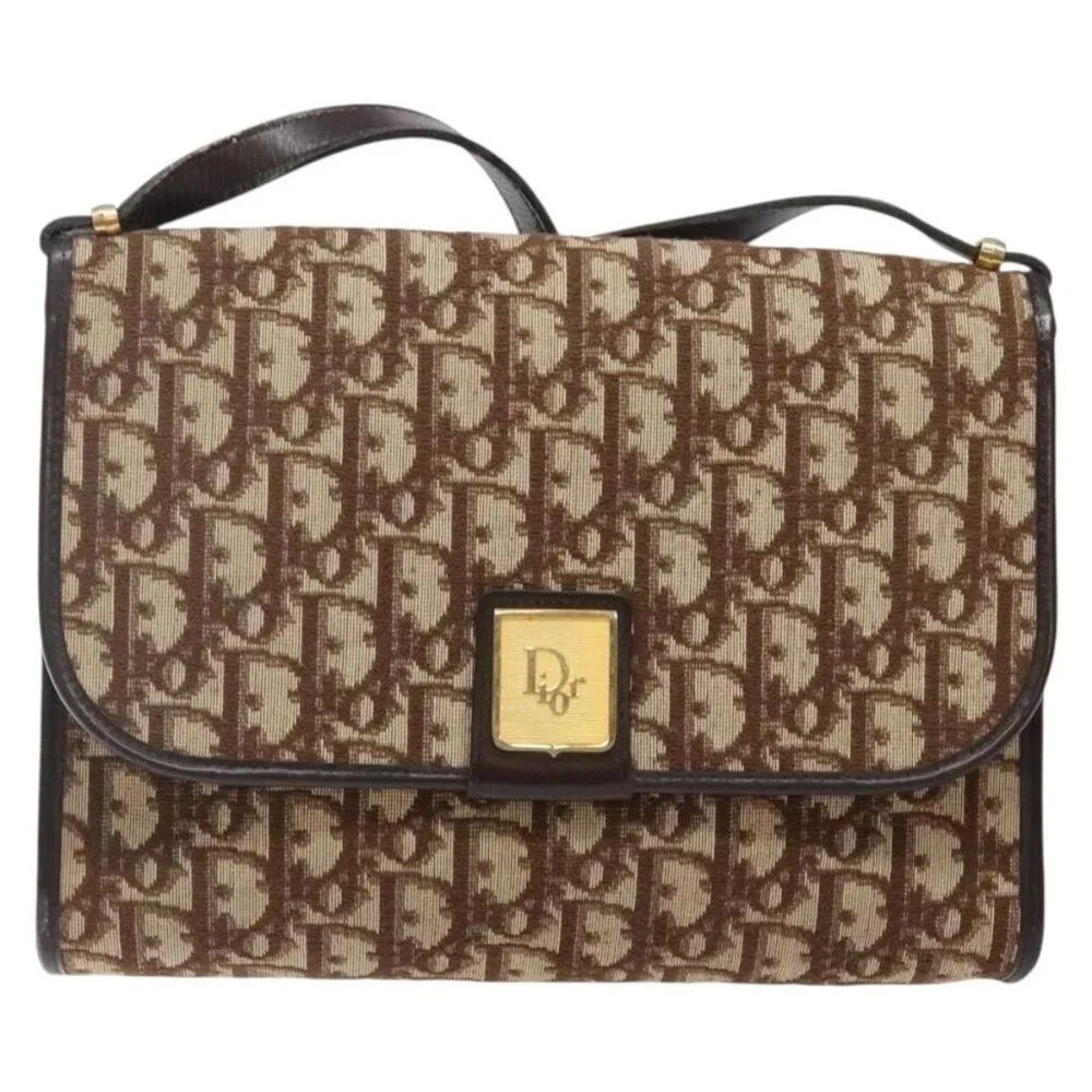 Authentic Christian Dior Trotter Canvas Shoulder Bag Brown Gold - Picture 5 of 16